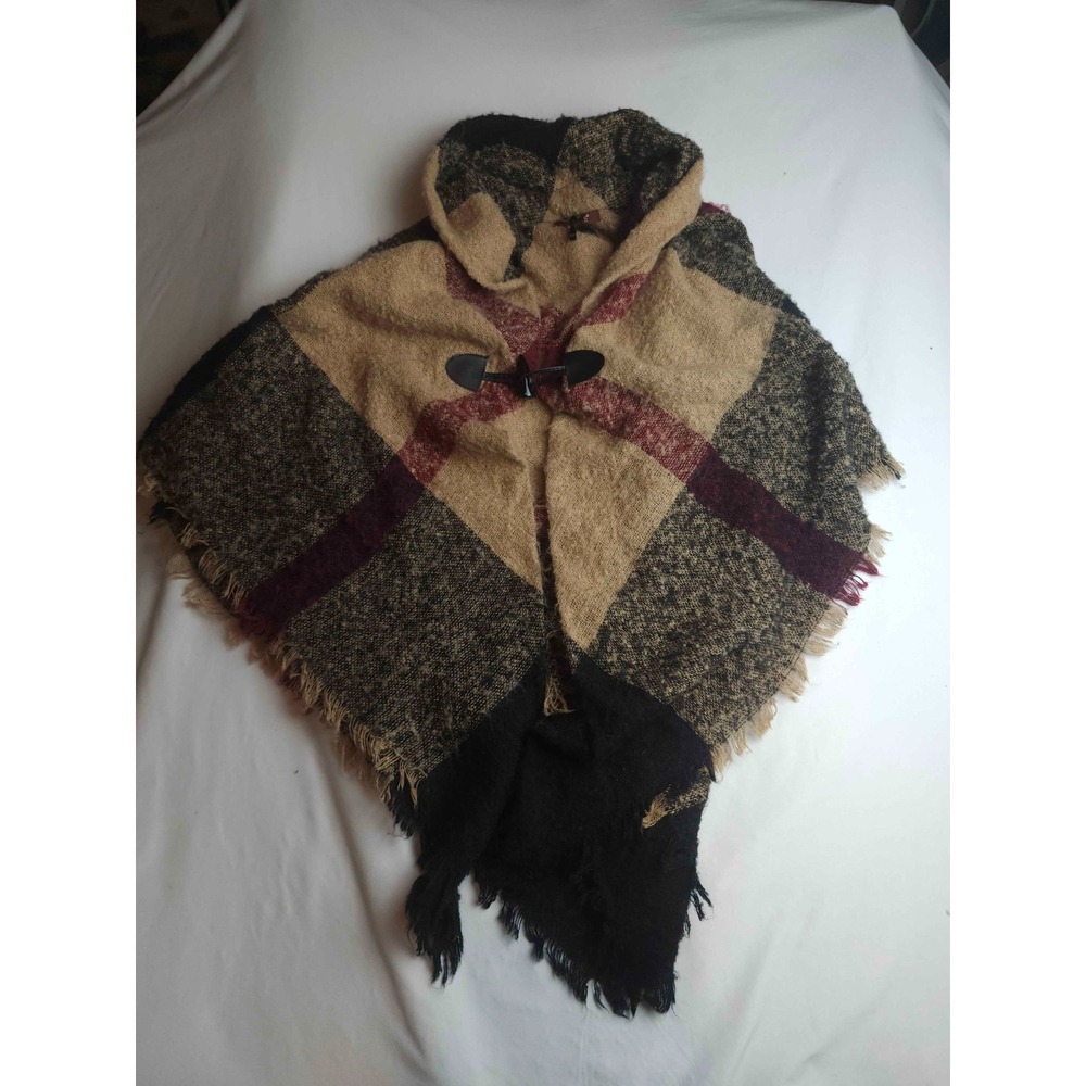 Altare Poncho Wrap Womens One Size Plaid Hooded Boho Dark Academia Heritage